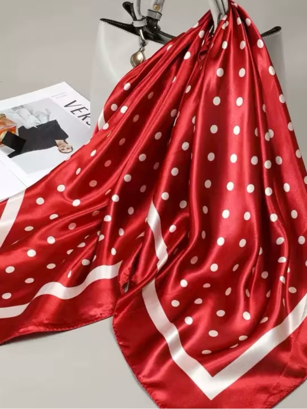 Red Polka Dot Satin Scarf - Classic Women's Accessory